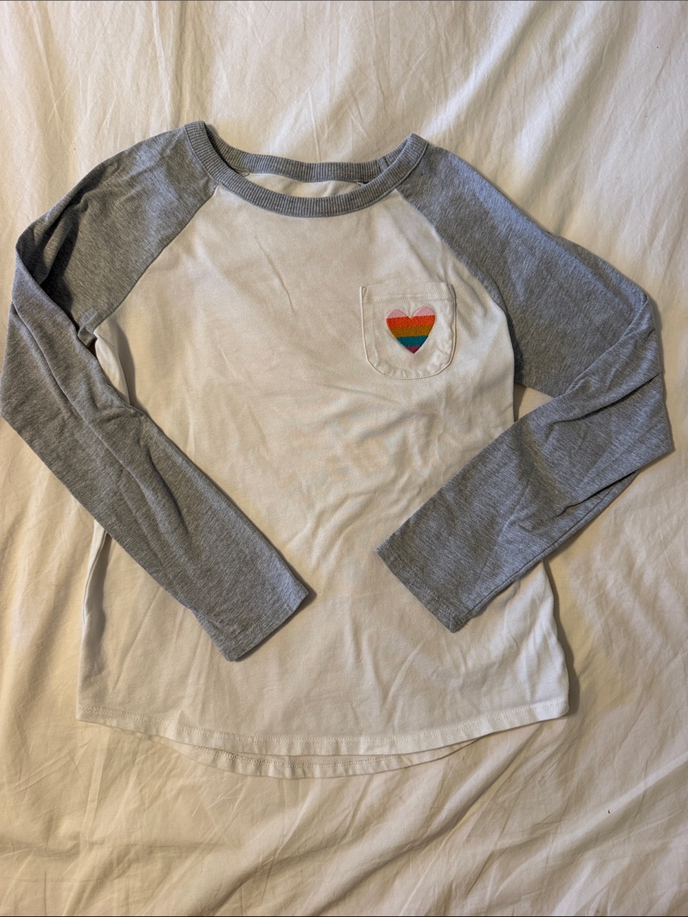 Cat & Jack White Raglan Long-Sleeve Tee with Rainbow Heart Pocket